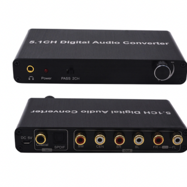 Optical Fiber Coaxial Audio to Analog 5.1 Decoder Digital to Analog Audio Adapter