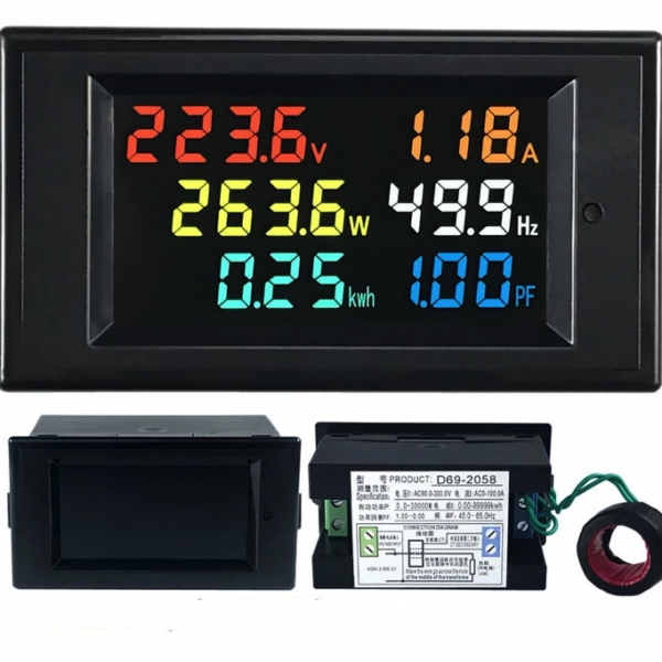 D69-2058 Voltmeter Current Amp meter Power Factor Electric Energy Frequency Meter Digital Panel Wattmeter LCD VOLT AMP